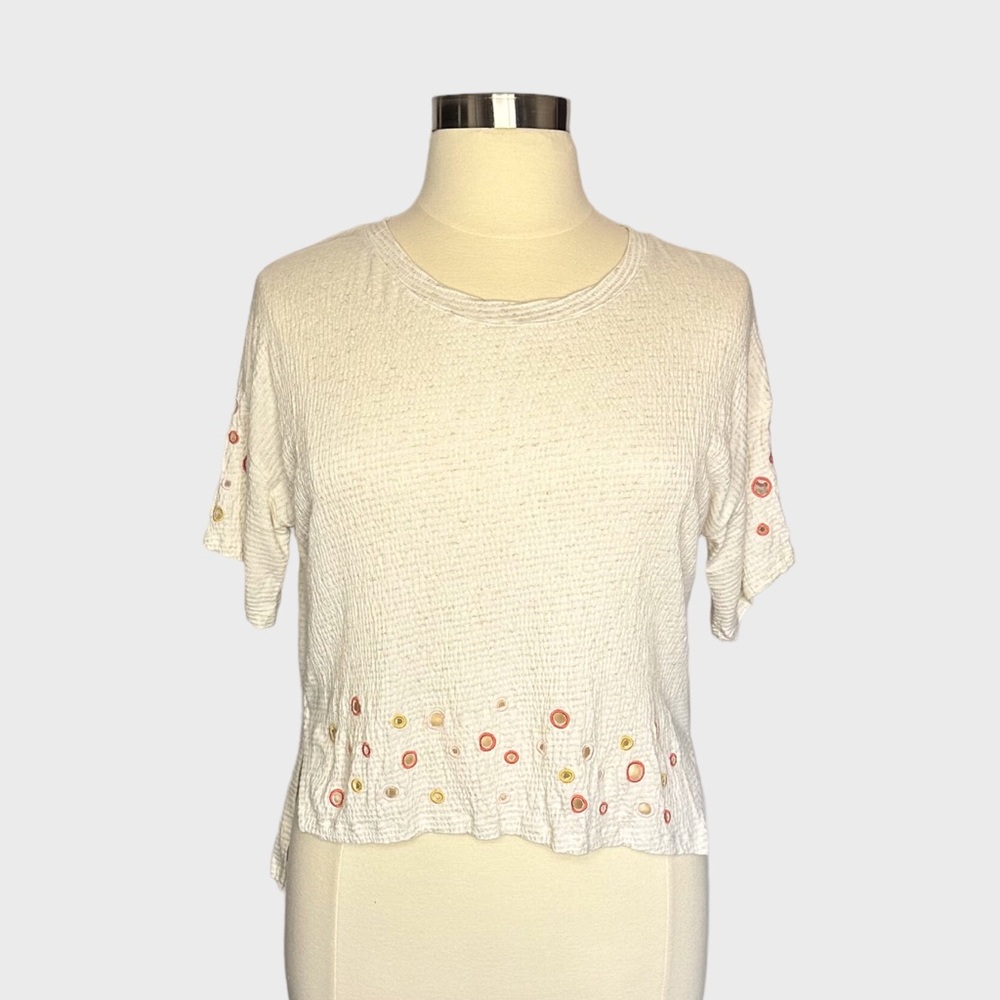 Postmark for Anthropologie Embroidered Striped Hi-Lo Textured Tee